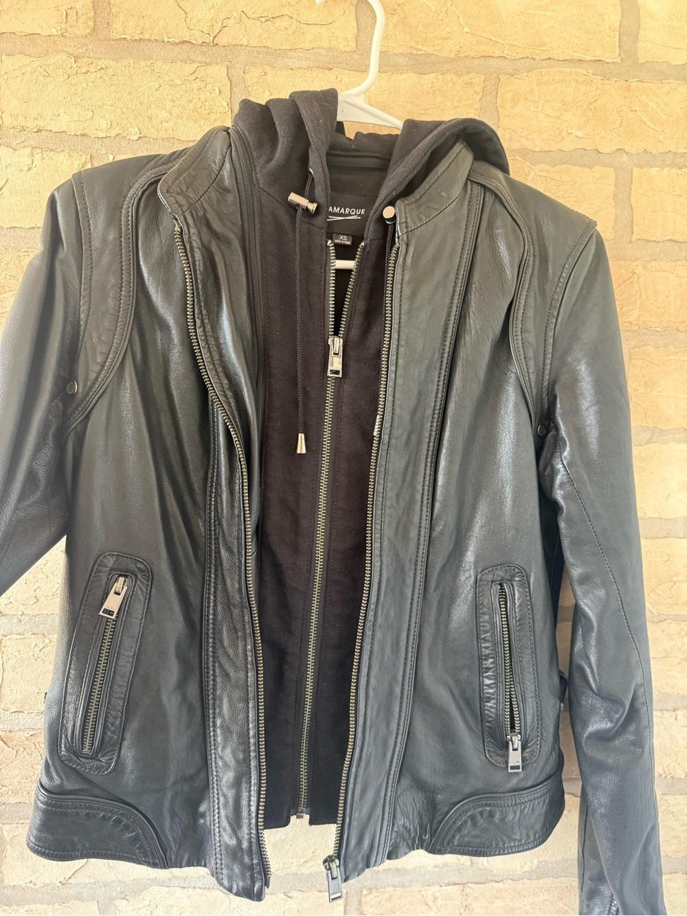 Lamarque Black Leather Jacket with Hood Revolve